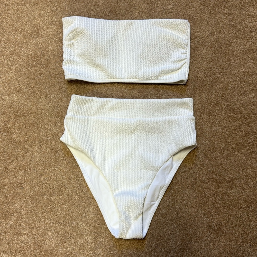 Monday Swimwear - Small - WHITE TWO PEICE BANDEAU TOP HIGH RISE BOTTOM